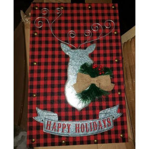 🎄NEW Traditional Wooden Plaid Reindeer Wall Decor